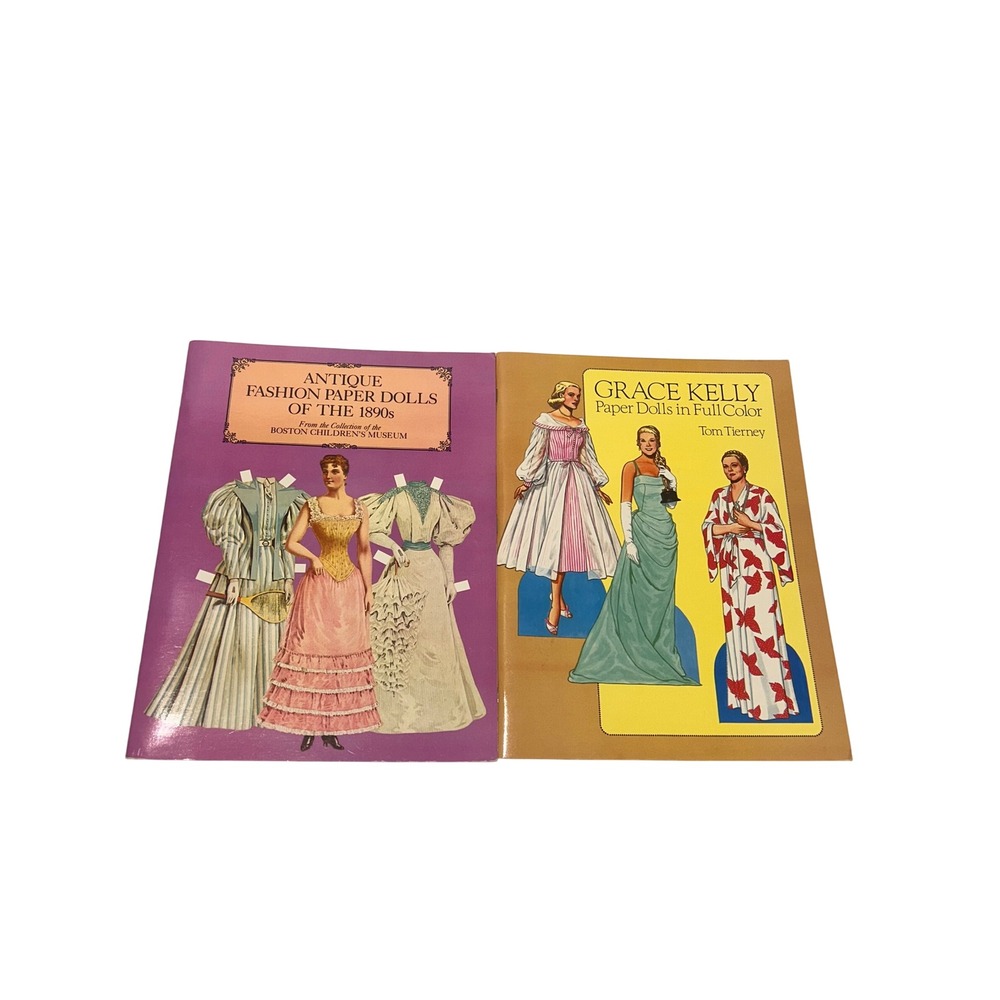 2 Vintage Dover Paper Dolls Antique Fashion 1890s Grace Kelly Tom Tierney Uncut
